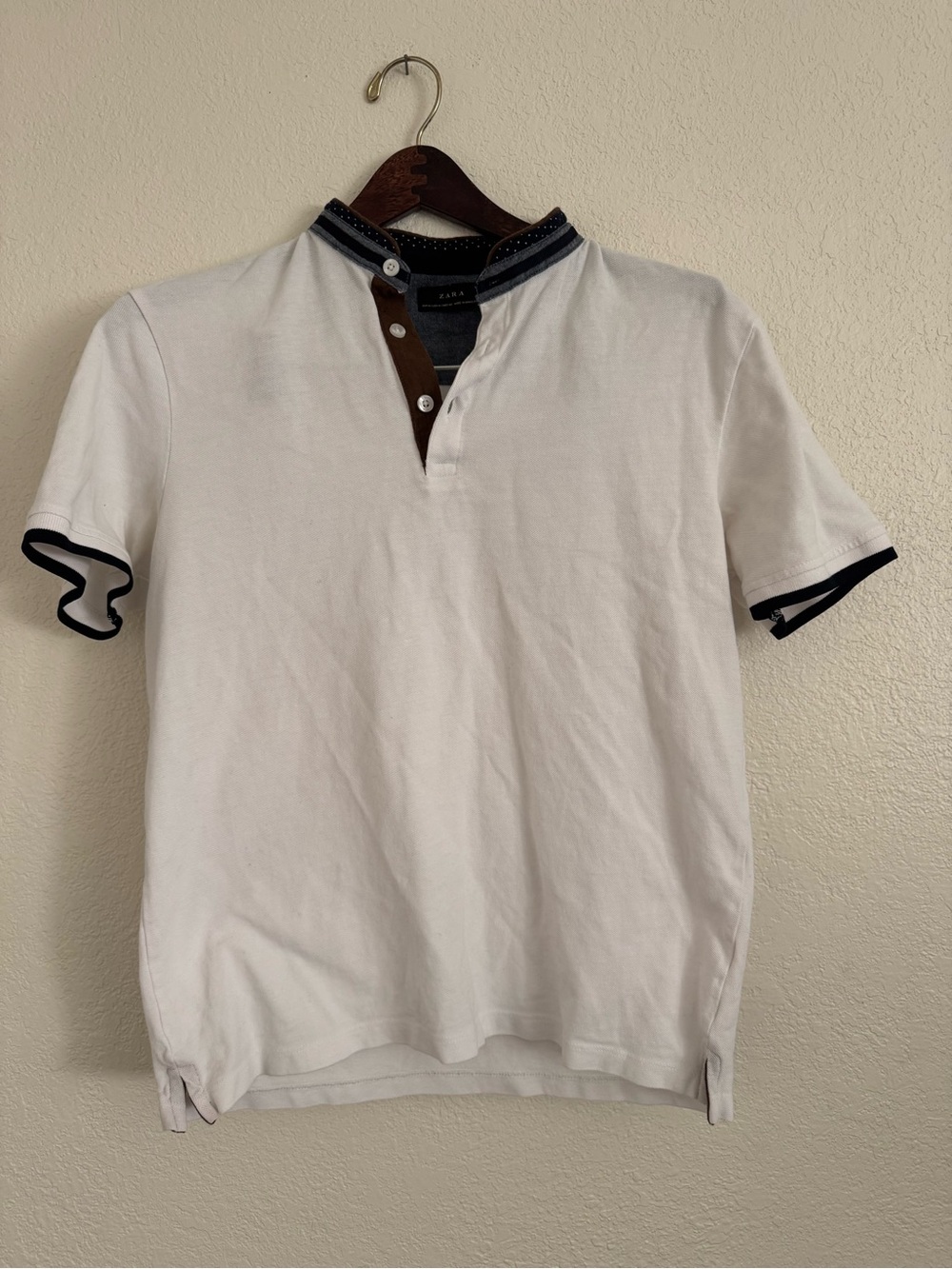 Zara White Polo with Navy Contrast Trim